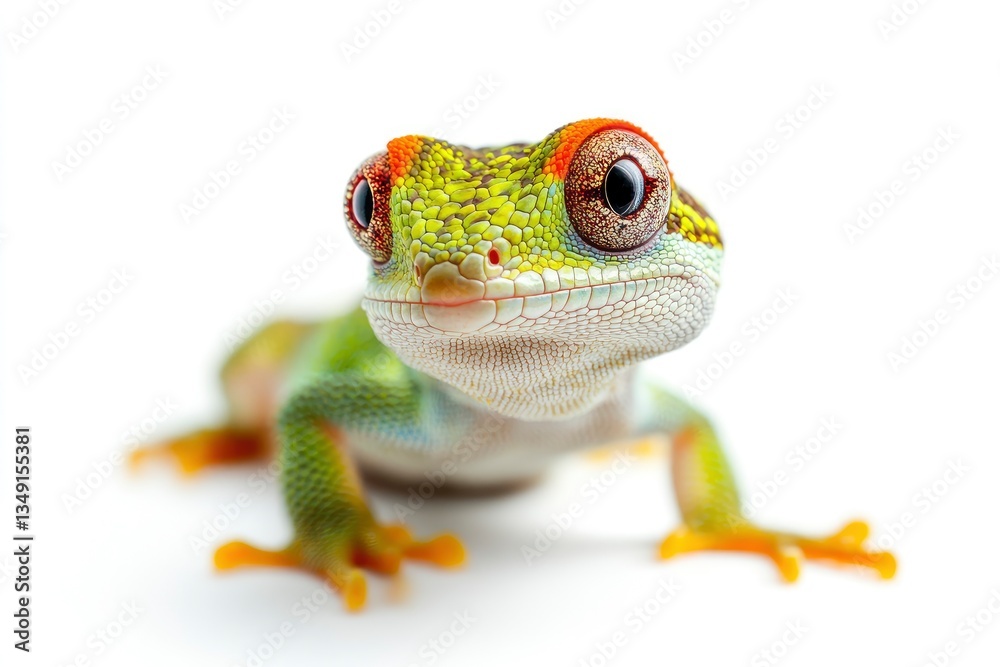 Adorable Green Lizard Looking at Camera on White Background Studio Shot Adorable Green Lizard Looking at Camera on White Background Studio Shot