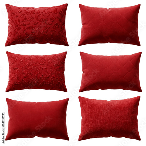 Red decorative pillows isolated on transparent background, png