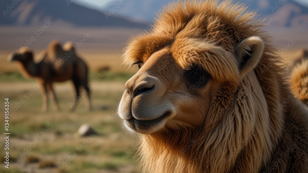 Obraz premium Close-up of a Bactrian camel in a desert landscape