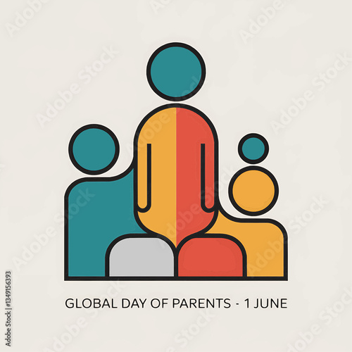 Global day of parents illustration, family love and care, parental bond, family support, happy parents day
