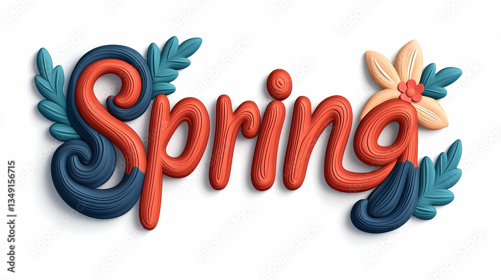 Obraz premium Spring Floral Text Illustration with 3D Lettering