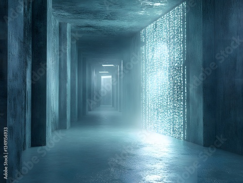 Futuristic Glowing Corridor Digital Matrix Sci-fi