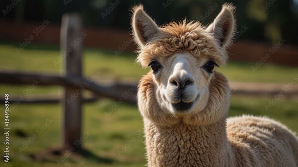Obraz premium Friendly alpaca portrait in a meadow