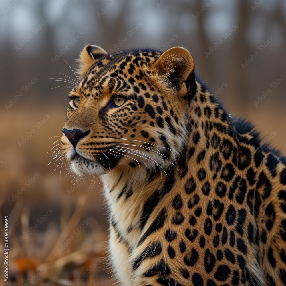 Fototapeta premium Majestic leopard portrait in autumnal setting