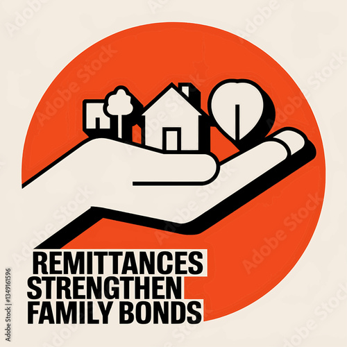 Remittances strengthen family bonds and support communities with house tree and heart in hand concept art