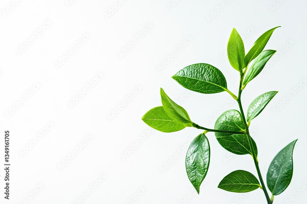 Green Branch with Fresh Leaves Isolated on White Background for Design Green Branch with Fresh Leaves Isolated on White Background for Design