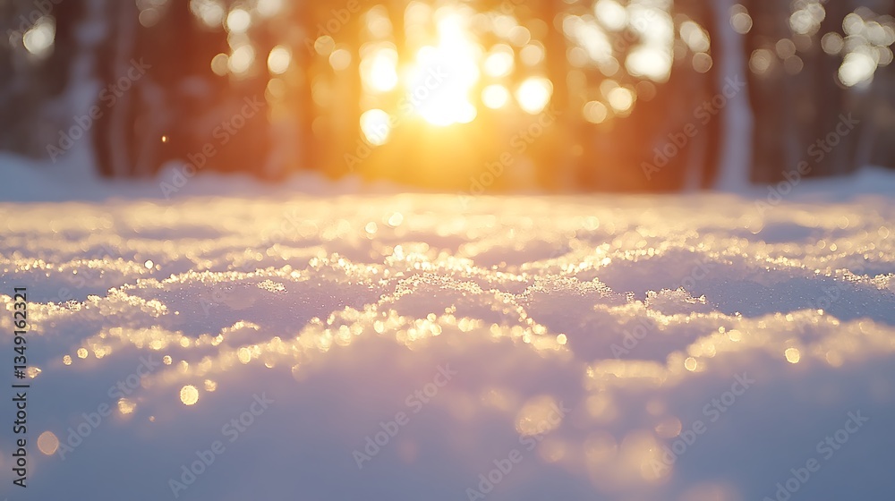 Fototapeta premium Sunset over snowy forest.