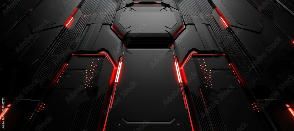 Abstract Futuristic 3D Background with Glowing Hexagons.