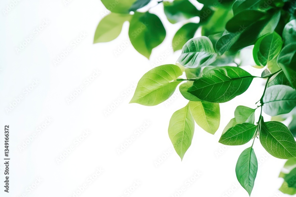 Green Leaves and Branches on White Background Fresh Spring Foliage Green Leaves and Branches on White Background Fresh Spring Foliage