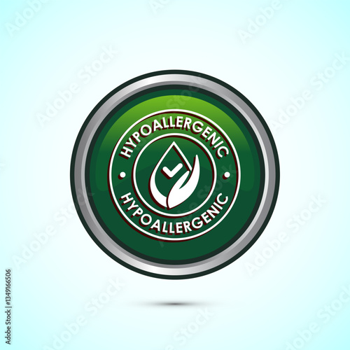 Hypoallergenic tested icon design illustration. Cosmetic certification label, Hypoallergenic icon sign, Green color round button design