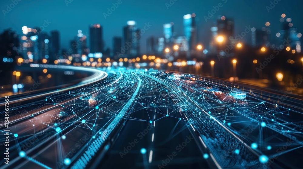 Fototapeta premium Futuristic Cityscape: Smart Road Network at Night