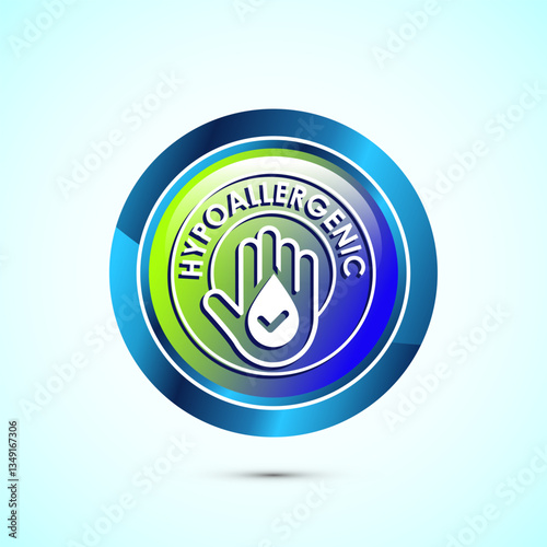 Hypoallergenic tested icon design illustration. Cosmetic certification label, Hypoallergenic icon sign, Glossy round button design