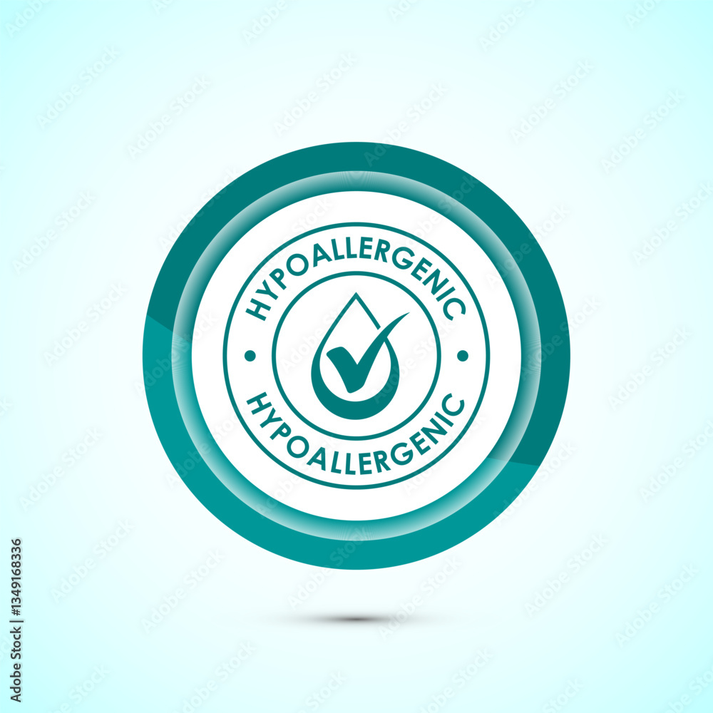 Hypoallergenic tested icon design illustration. Cosmetic certification label, Hypoallergenic icon sign, Teal color button design