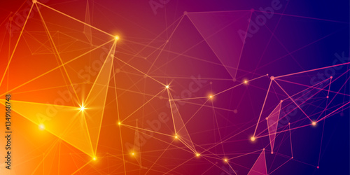 Technology background banner . Red fiery background with geometric lines.Graphic plexus background. Abstract vector background .