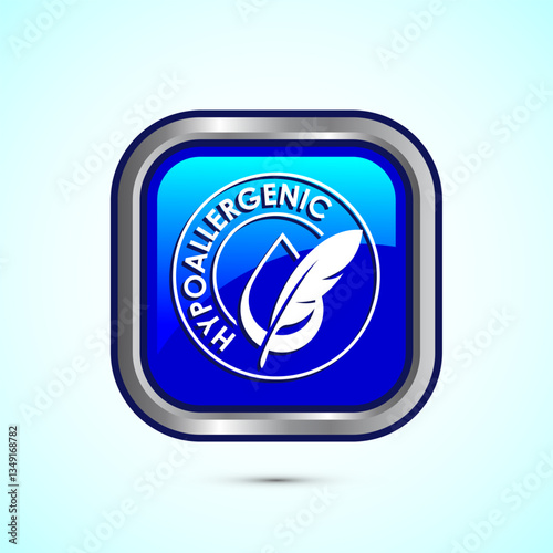Hypoallergenic tested icon design illustration. Cosmetic certification label, Hypoallergenic icon sign, Blue color square button design