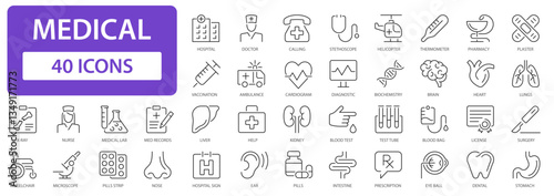 Medicine line icons collection. Health outline sign dig set. Simple vector icon.