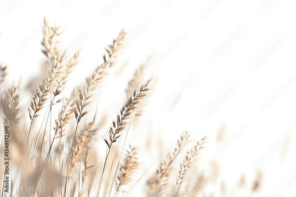 Fototapeta premium Gentle Wheat Field Against White Background Minimalist Natural Light Design