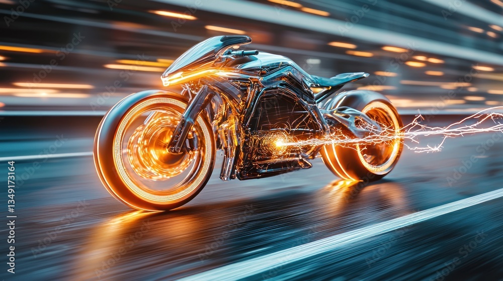 Fototapeta premium Futuristic Electric Motorcycle at Night
