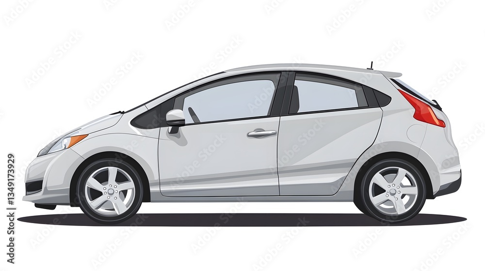 Realistic Grey Hatchback Vector Illustration Isolated on White Background Realistic Grey Hatchback Vector Illustration Isolated on White Background