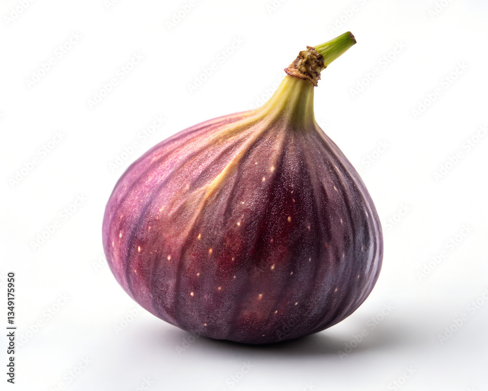 Fototapeta premium A ripe fig with a smooth, purplish skin and a green stem