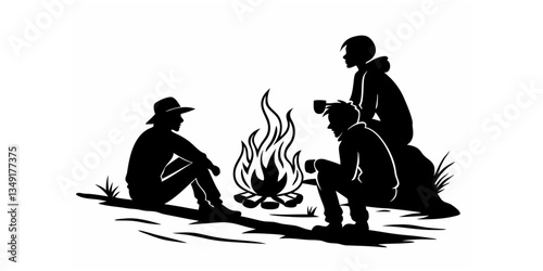A group of friends sitting around a bonfire at night, enjoying warm conversations under the starry sky, symbolizing friendship, adventure, and outdoor camping vibes.