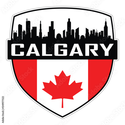 Calgary Canada Flag Skyline Cityscape Silhouette Travel Souvenir Sticker Isolated Vector