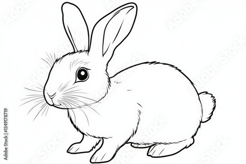 Cute rabbit sitting peacefully, showcasing its fluffy fur and attentive ears in a simple, outlined design perfect for coloring activities