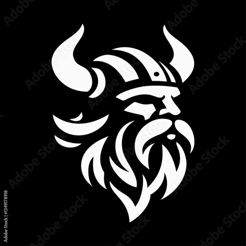 Viking head logo vector illustration template black and white hand drawing