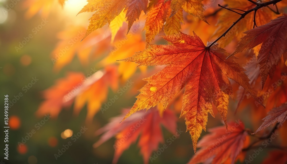Autumn leaves transition vibrant red, orange. Fall season nature wallpaper. Maple leaf closeup, colorful foliage at sunset. Nature background with tree branches, season change. Autumn leaves transition vibrant red, orange. Fall season nature wallpaper. Maple leaf closeup, colorful foliage at sunset. Nature background with tree branches, season change.