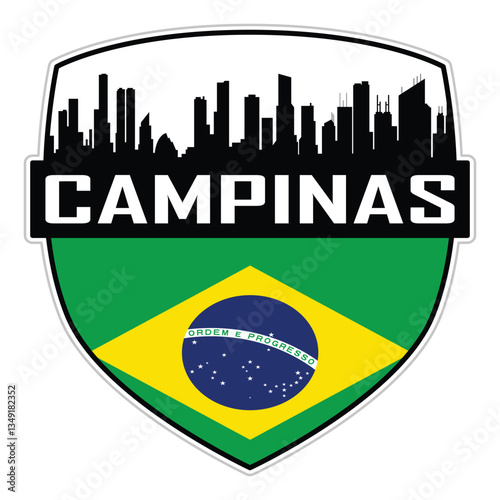 Campinas Brazil Flag Skyline Cityscape Silhouette Travel Souvenir Sticker Isolated Vector