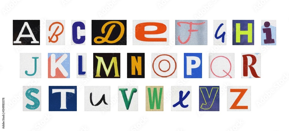 Isolated letters set, english alphabet cutout from magazines on white background Isolated letters set, english alphabet cutout from magazines on white background
