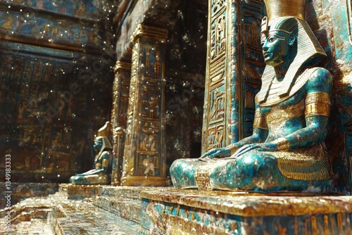 Ancient Egyptian statues in a beautifully decorated temple reveals a rich cultural heritage and history