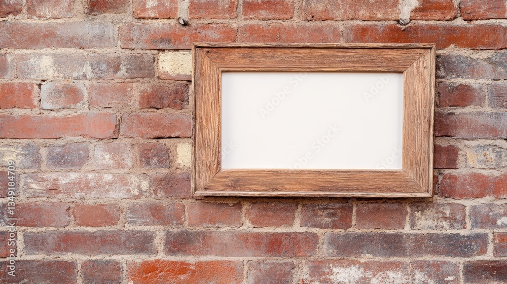 A rustic wooden frame hangs on a textured brick wall, providing a perfect space for artwork or a message. A rustic wooden frame hangs on a textured brick wall, providing a perfect space for artwork or a message.
