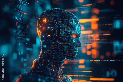 Wallpaper Mural Digital human head with glowing eyes and circuit patterns on a futuristic background design concept Torontodigital.ca