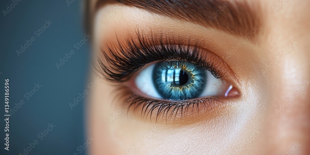 Close-up of a striking blue eye with long eyelashes and detailed iris patterns Close-up of a striking blue eye with long eyelashes and detailed iris patterns