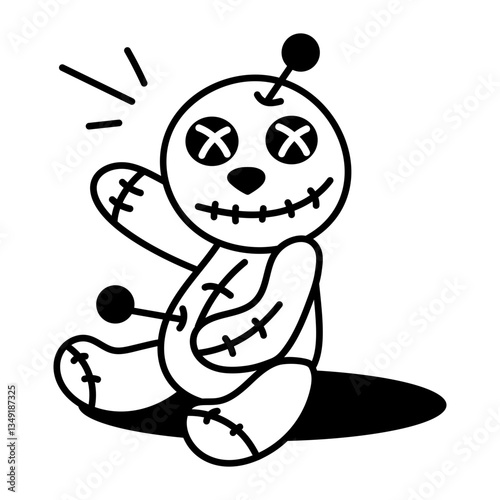 A hand drawn icon of a waving scary doll 
