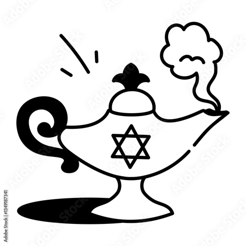 Magic lamp with witchcraft symbol, doodle style icon 
