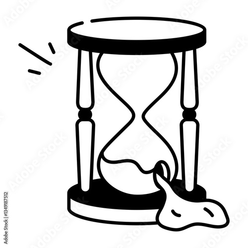 A hand drawn icon depicting a broken and spilling magic hourglass 
