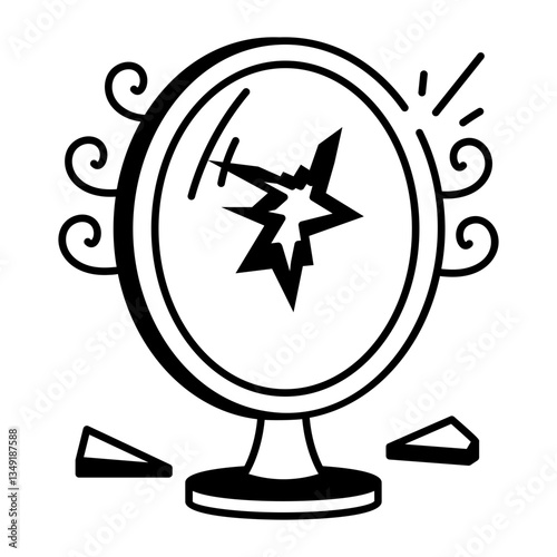 Doodle icon depicting a shattered enchanted mirror 
