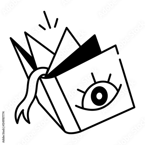 Magic book with evil eye symbol, doodle style icon 
