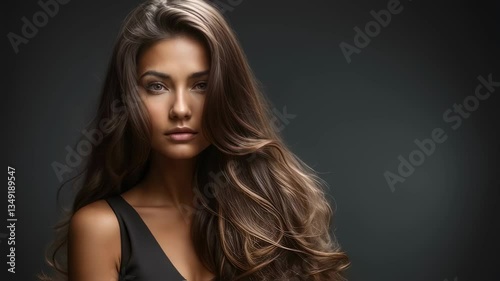 Beautiful woman with long flowing hair, slow motion, beauty and fashion concept, hair care commercial, beauty salon promotional video, model