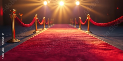 Red carpet event with bright lights and velvet ropes set for a glamorous premiere night