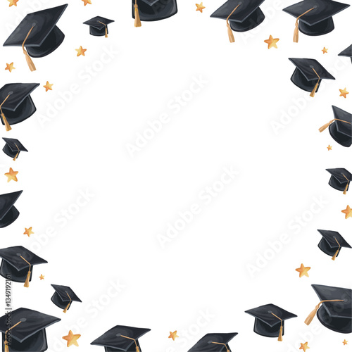 Circular graduation background with academic hats and decorations