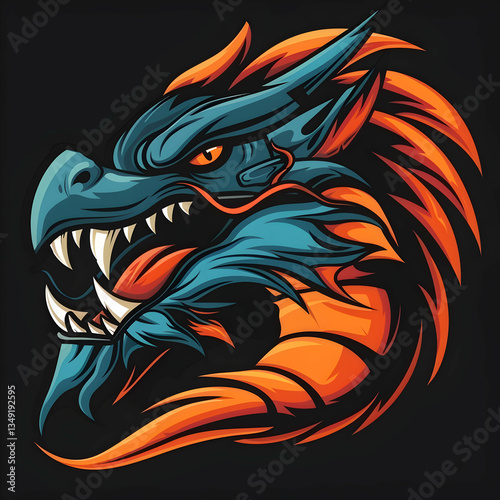 Wallpaper Mural Fierce Blue and Orange Dragon with Glowing Eyes Torontodigital.ca