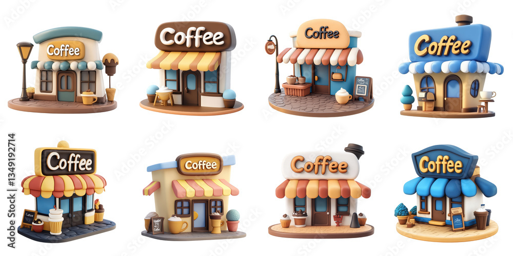 Obraz premium Coffee shop die cut no bg png for cartoon cute building decoration purpose concept.