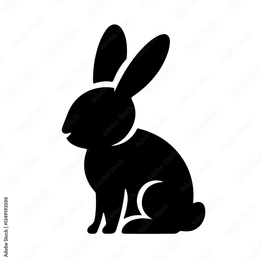 Obraz premium black silhouette of rabbit, bunny, side view, simple design, graphic art, minimalist, high contrast, vector illustration, clean lines, iconic shape, stylized animal, solid black.