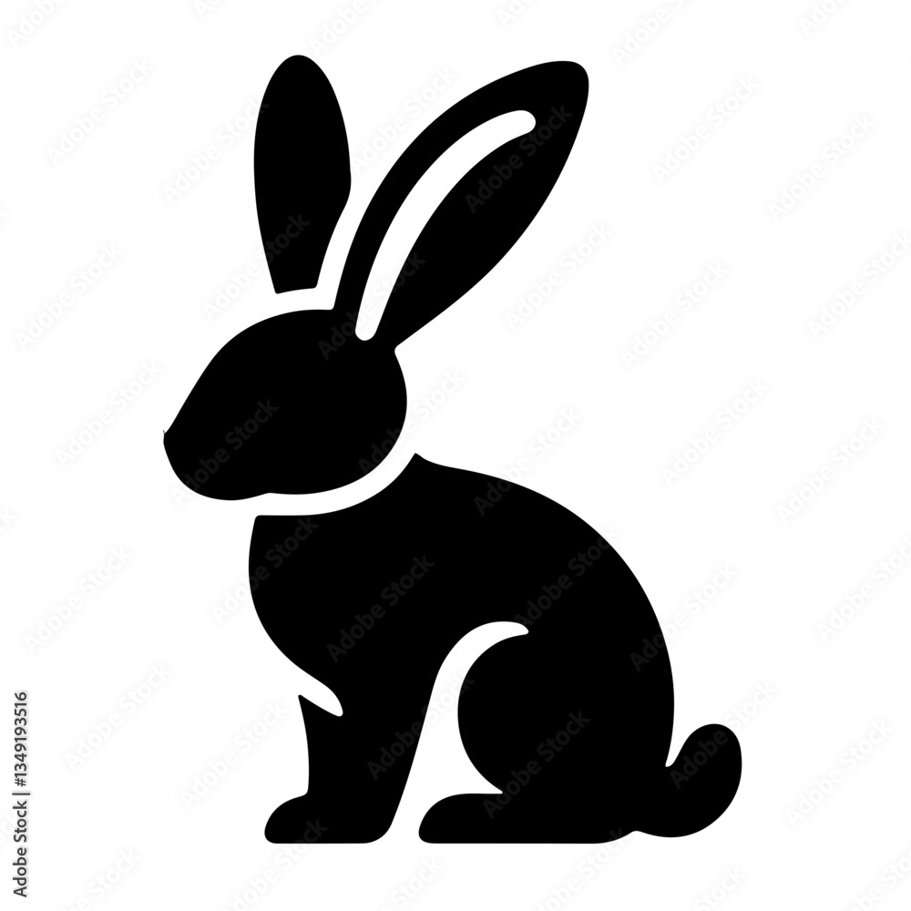 Obraz premium black silhouette of rabbit, bunny, side view, simple design, graphic art, minimalist, high contrast, vector illustration, clean lines, iconic shape, stylized animal, solid black.