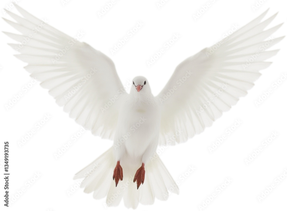 Fototapeta premium A majestic white dove in full flight, wings outstretched