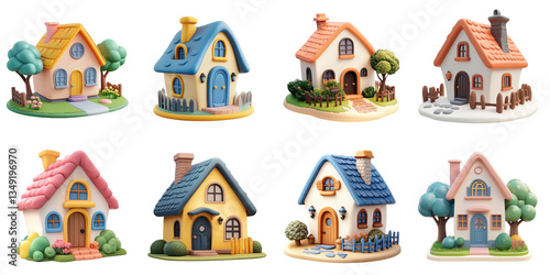 Cute house model white background png building concept using for decoration.