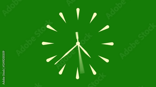 A simple watch face with fast-moving hands, designed to make time appear as if it's speeding up. The clock hands move quickly, accelerating the passage of time on green screen background.